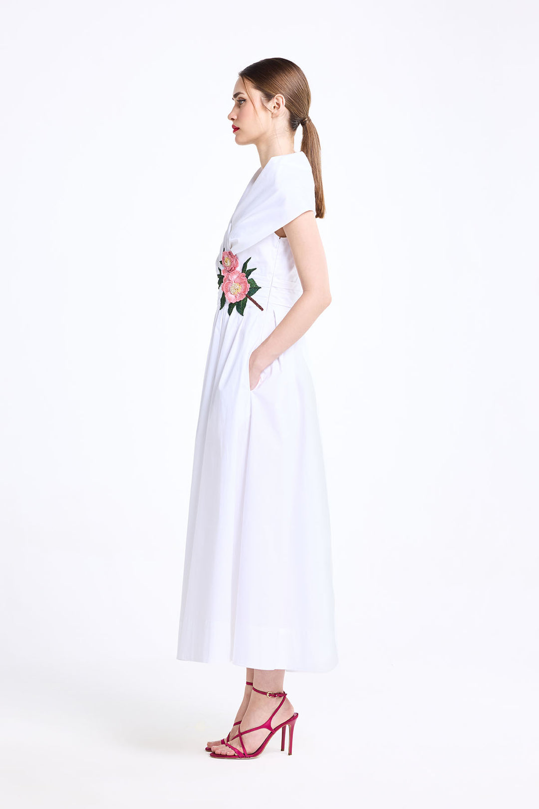 DRAPED SHAWL COLLAR MIDI WITH FIXED WAISTBAND