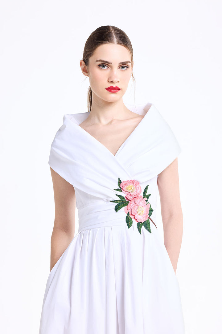 DRAPED SHAWL COLLAR MIDI WITH FIXED WAISTBAND