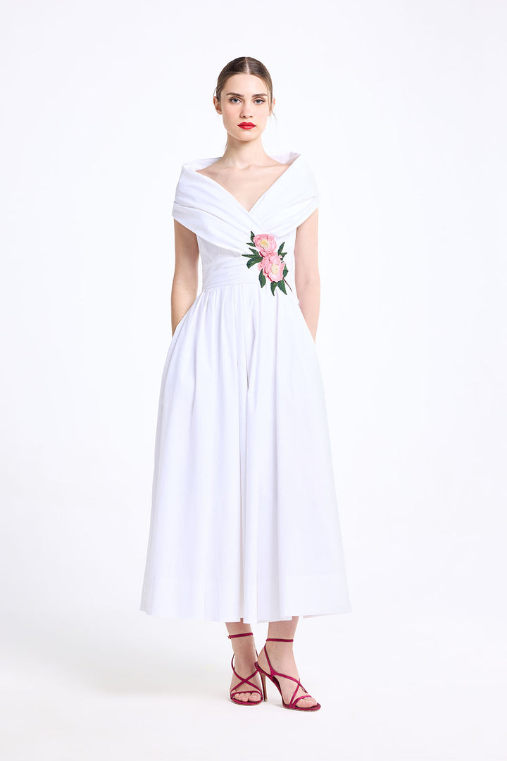 DRAPED SHAWL COLLAR MIDI WITH FIXED WAISTBAND