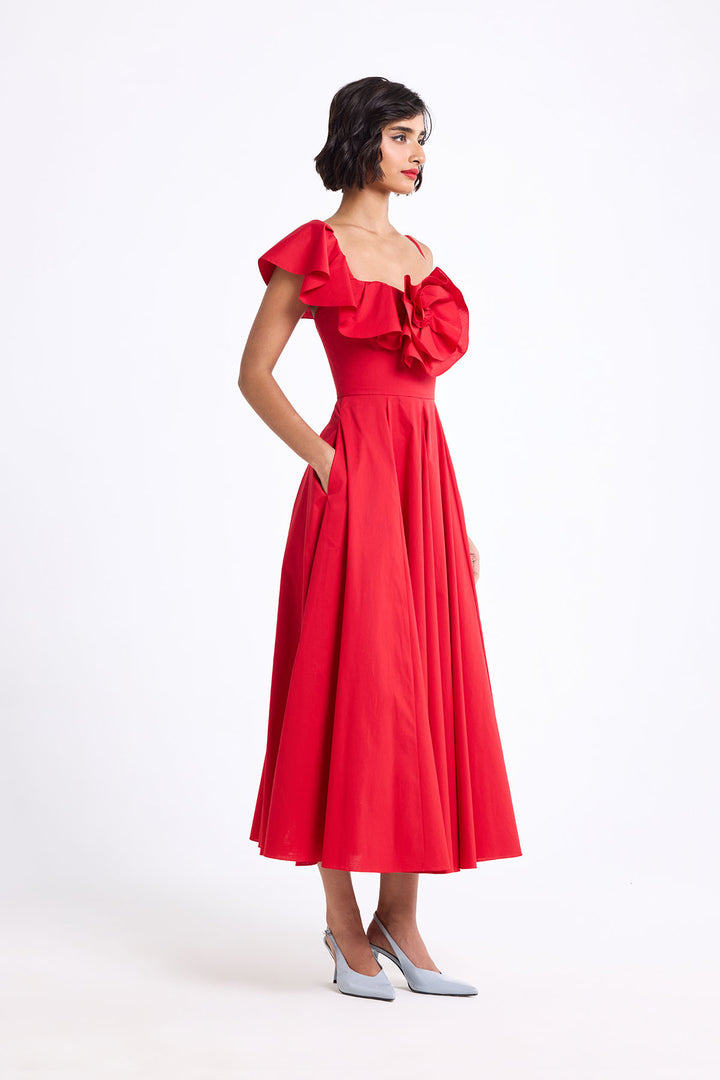 ONE SHOULDER RUFFLED DRESS