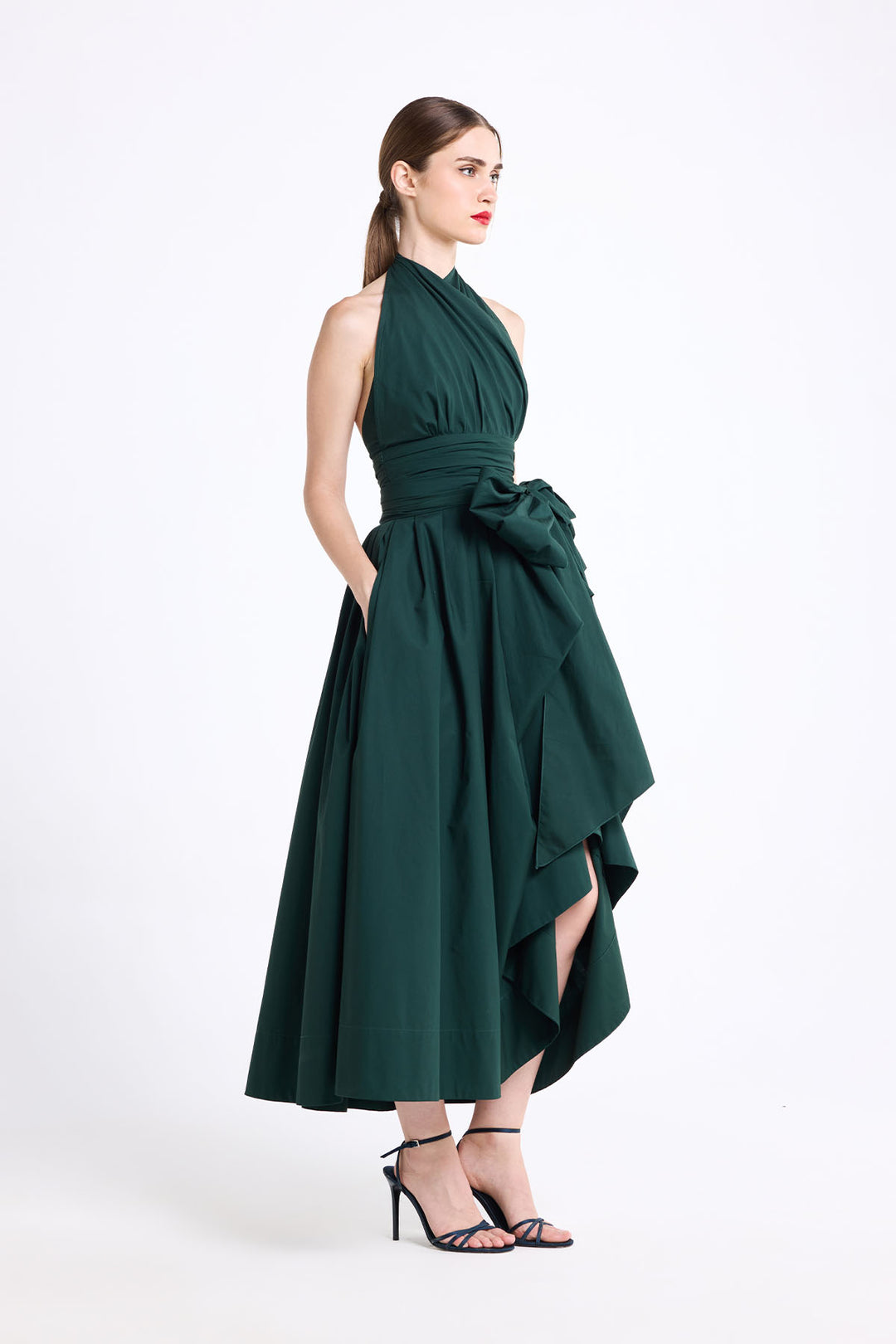 HALTER NECK DRAPED MIDI