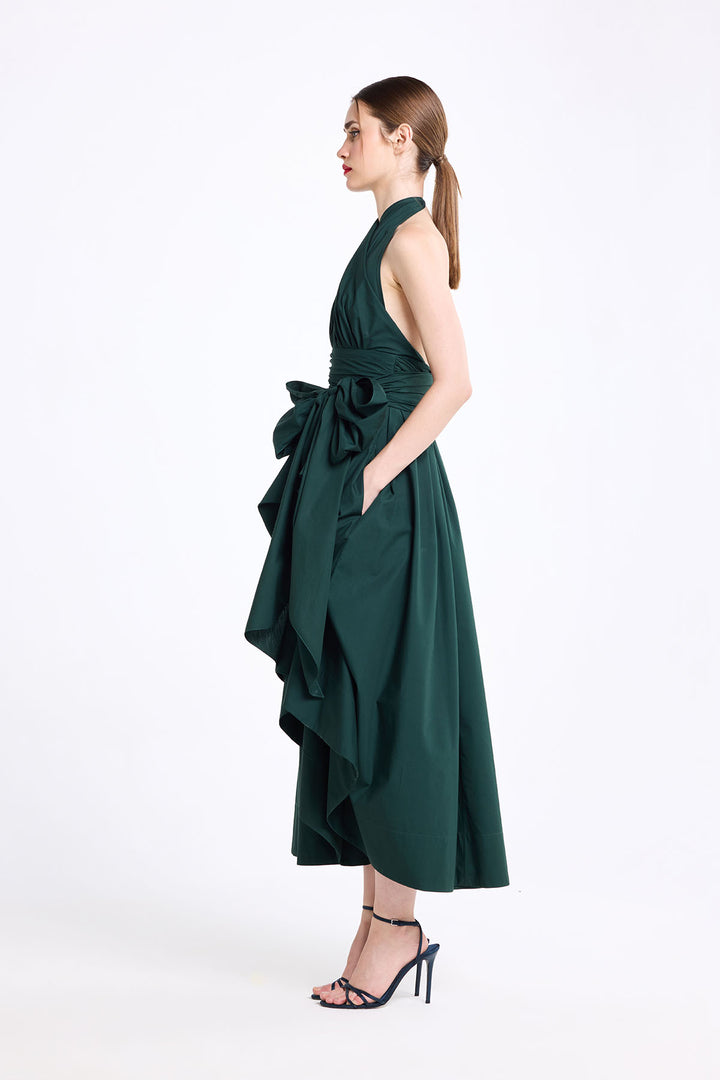 HALTER NECK DRAPED MIDI