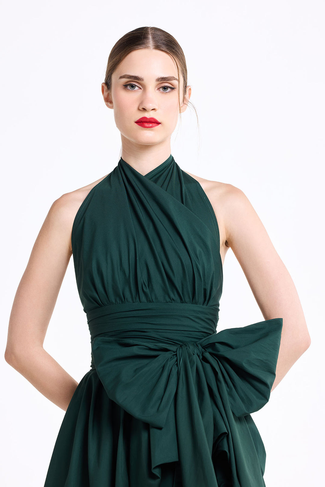 HALTER NECK DRAPED MIDI