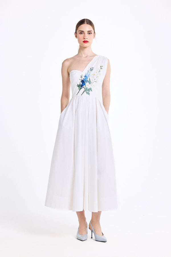 ONE SHOULDER DRAPED MIDI