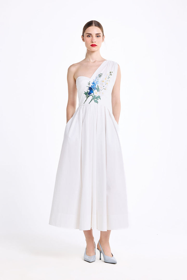 ONE SHOULDER DRAPED MIDI