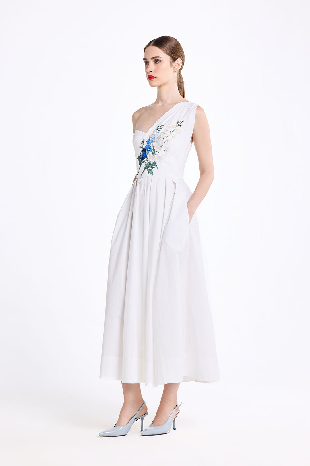 ONE SHOULDER DRAPED MIDI