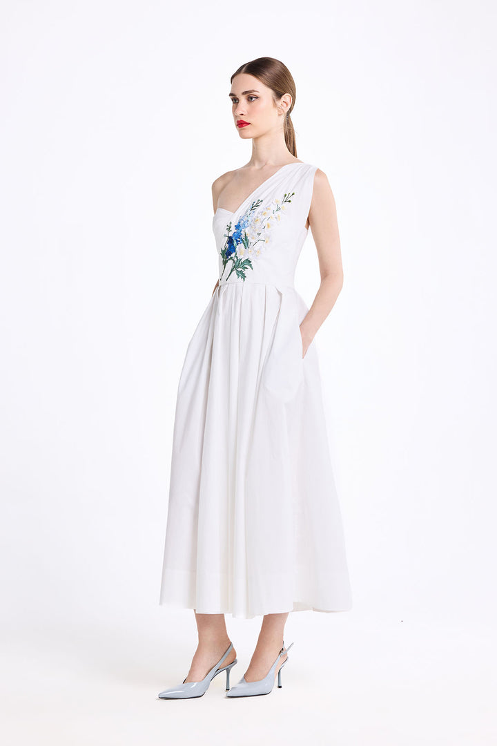 ONE SHOULDER DRAPED MIDI