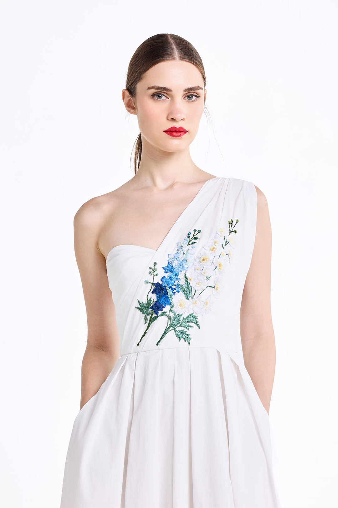 ONE SHOULDER DRAPED MIDI