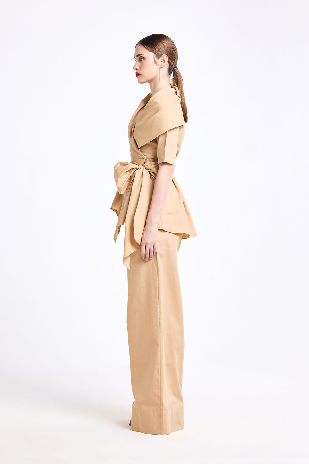 SHAWL COLLAR WRAP TOP WITH STRAIGHT FIT PANT