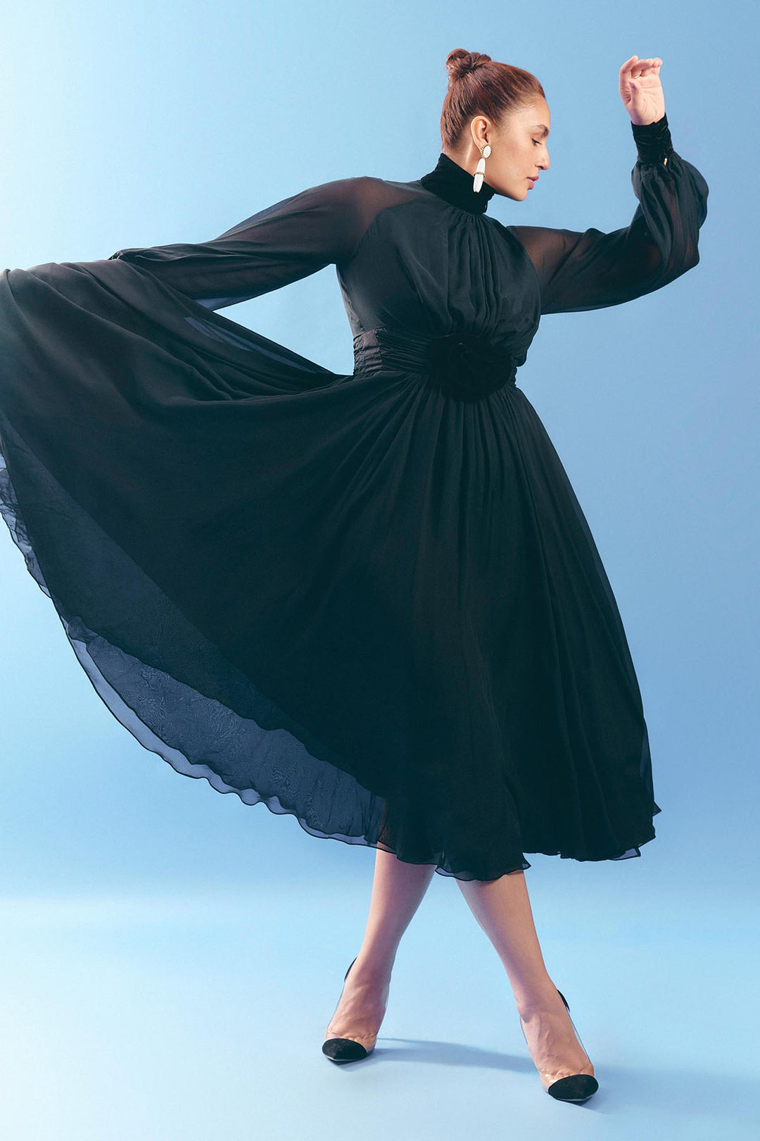 a chiffon midi dress