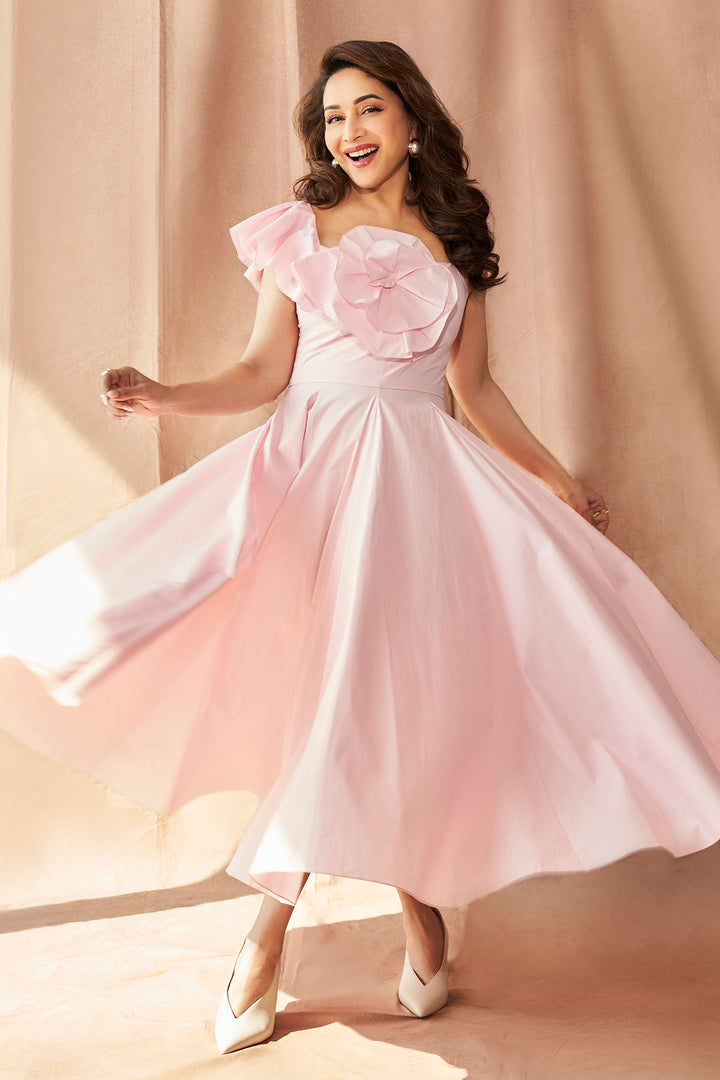 one shoulder ruffled dress