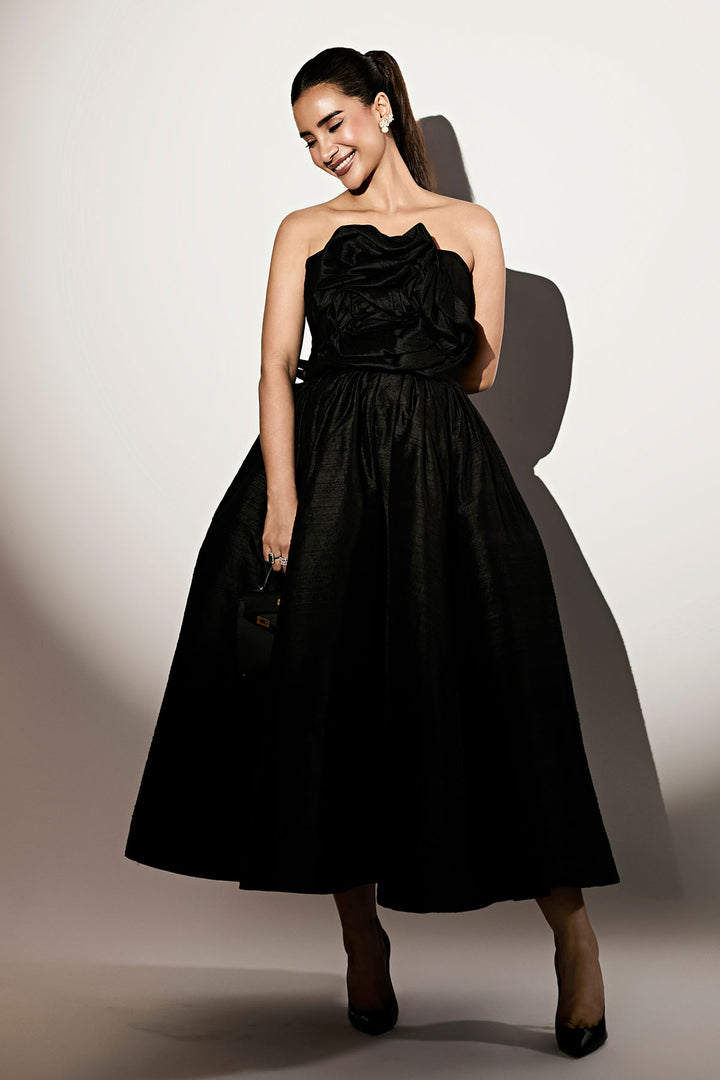 corsetted midi dress