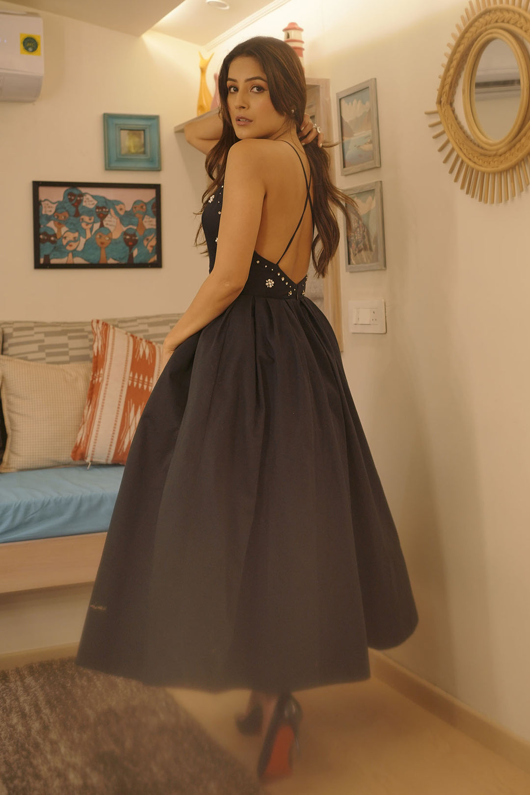 Backless halter neck midi