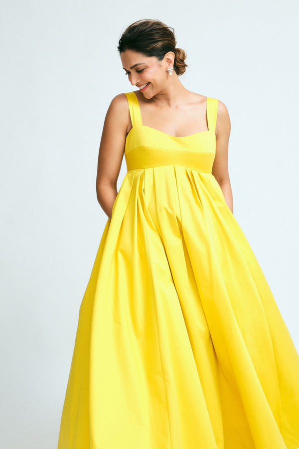 Yellow Empire Cut Cotton Midi