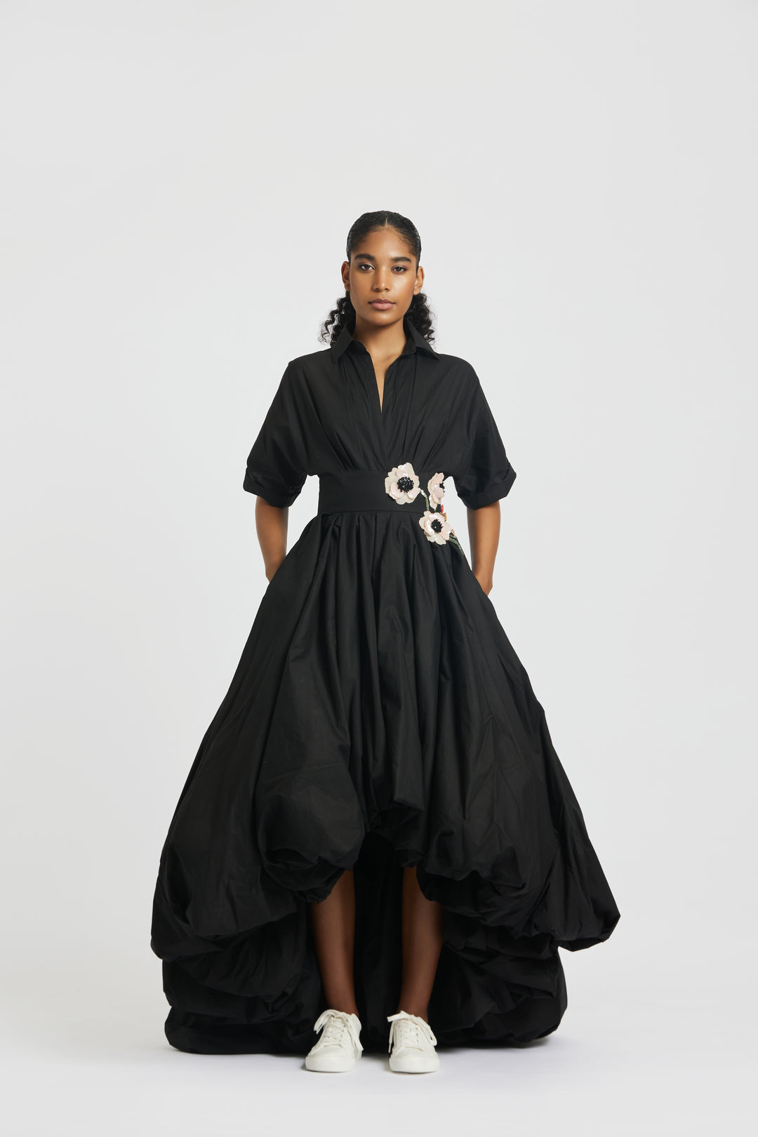 black high low shirt dress Summer Dress for Womens Button Down Shirt Dresses with Pockets Cotton Button Up Tunics Short Sleeve Solid High Low Blouse Tops Black XXL