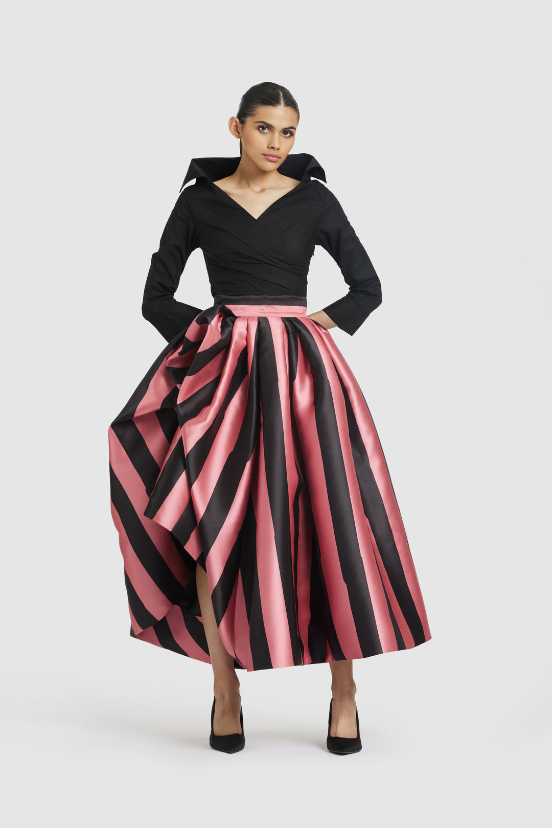 Tea Length Skirt Featuring Gathered Waist with Lifted Hem