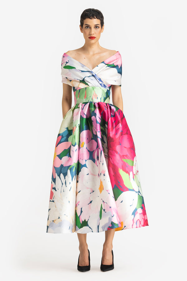 Shoulder Drape Corsetted Midi