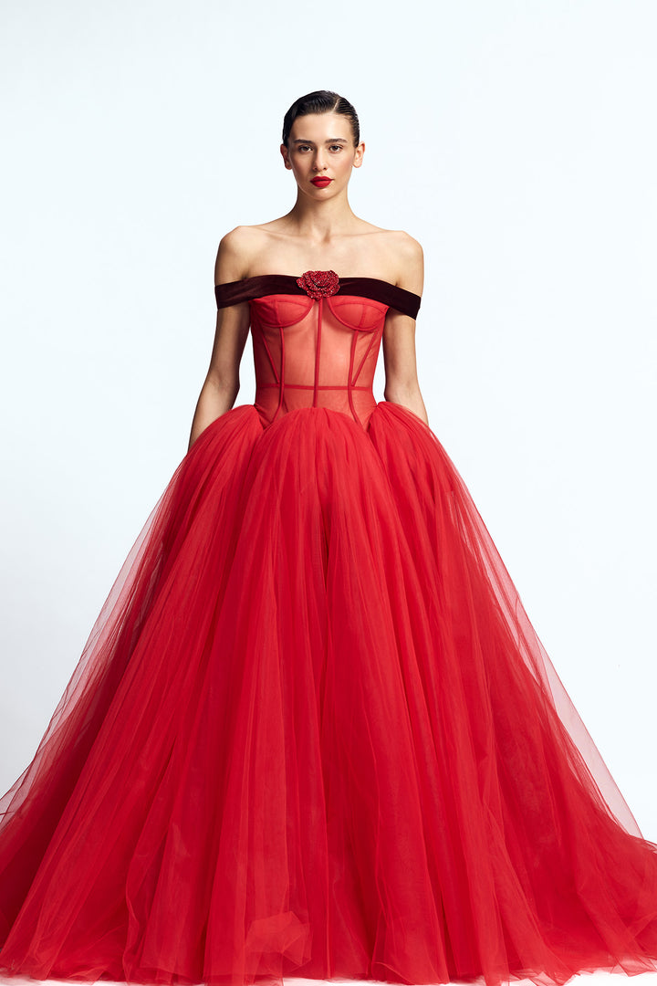 DROP WAISTED CORSETED GOWN