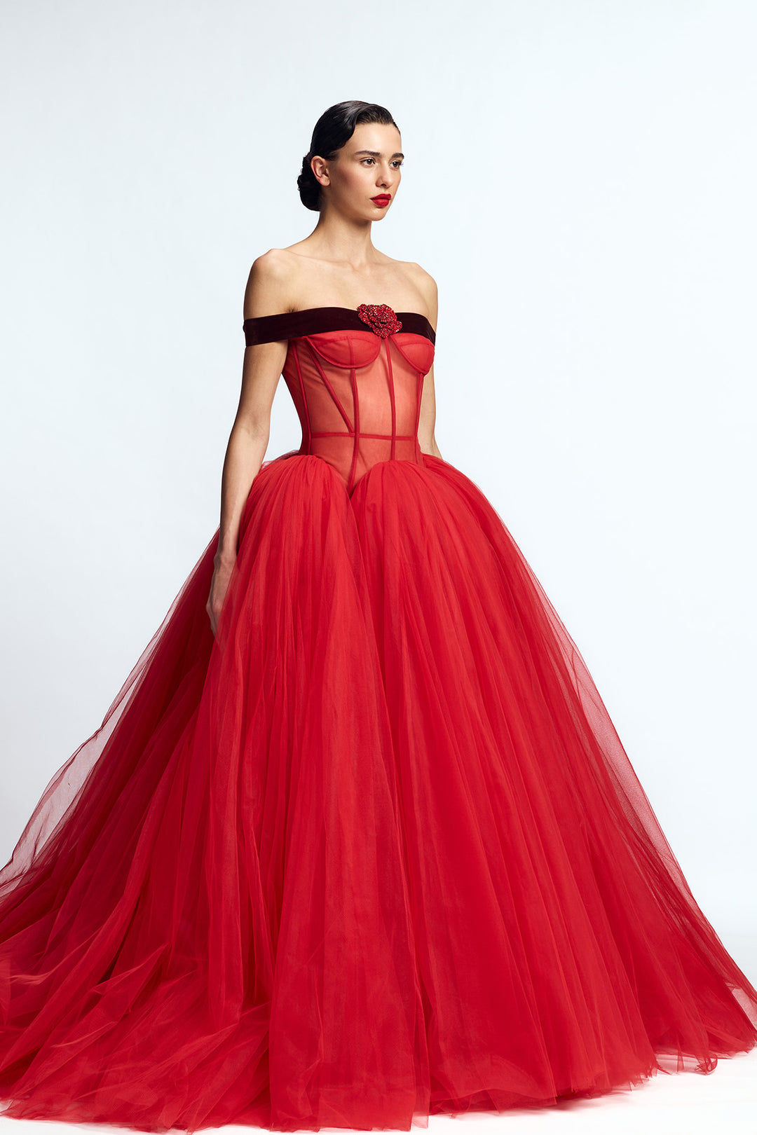 DROP WAISTED CORSETED GOWN