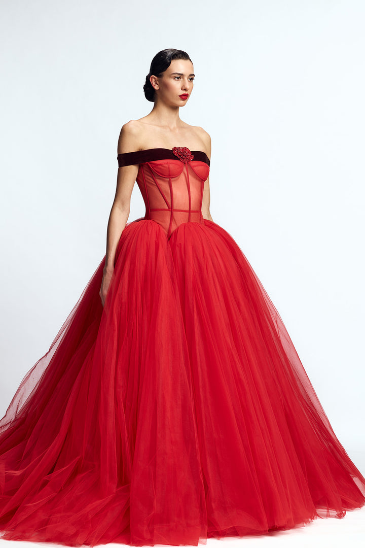DROP WAISTED CORSETED GOWN