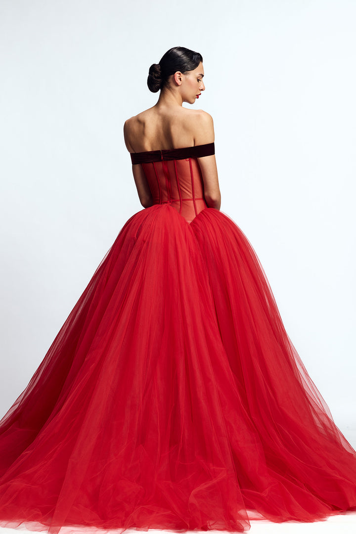 DROP WAISTED CORSETED GOWN