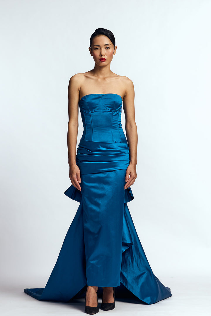 STRUCTURED DRAPED COLUMN GOWN