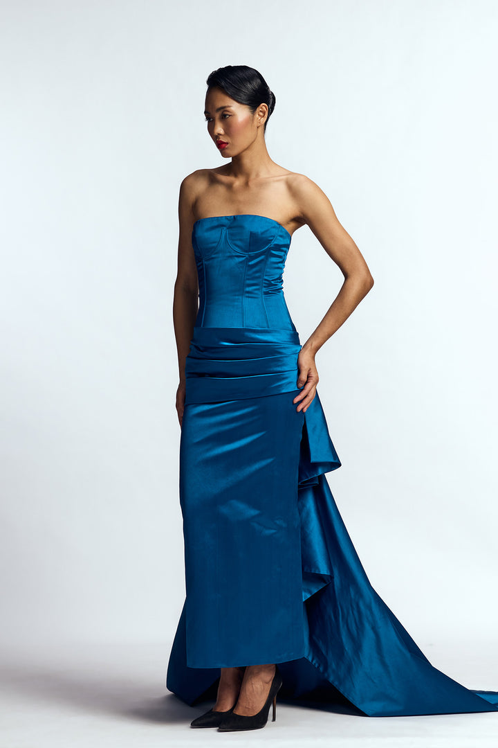STRUCTURED DRAPED COLUMN GOWN