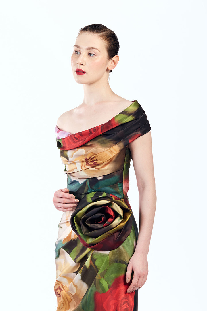 OFF SHOULDER DRAPED GOWN