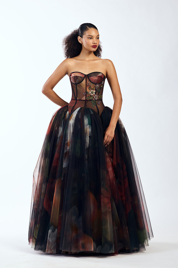 DROP WAISTED CORSETED MAXI DRESS