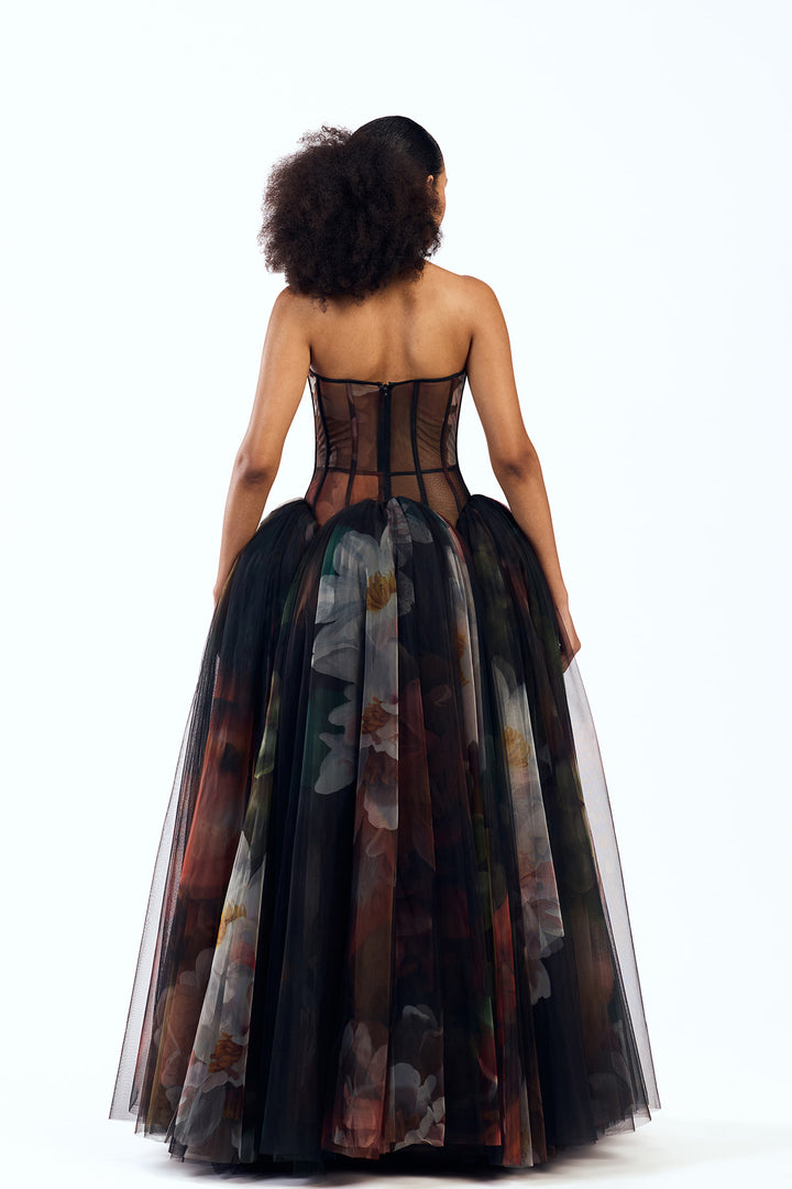 DROP WAISTED CORSETED MAXI DRESS