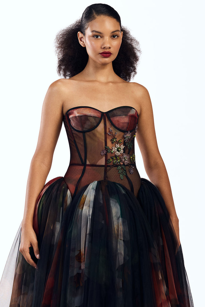 DROP WAISTED CORSETED MAXI DRESS