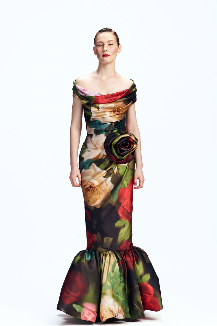OFF SHOULDER DRAPED GOWN