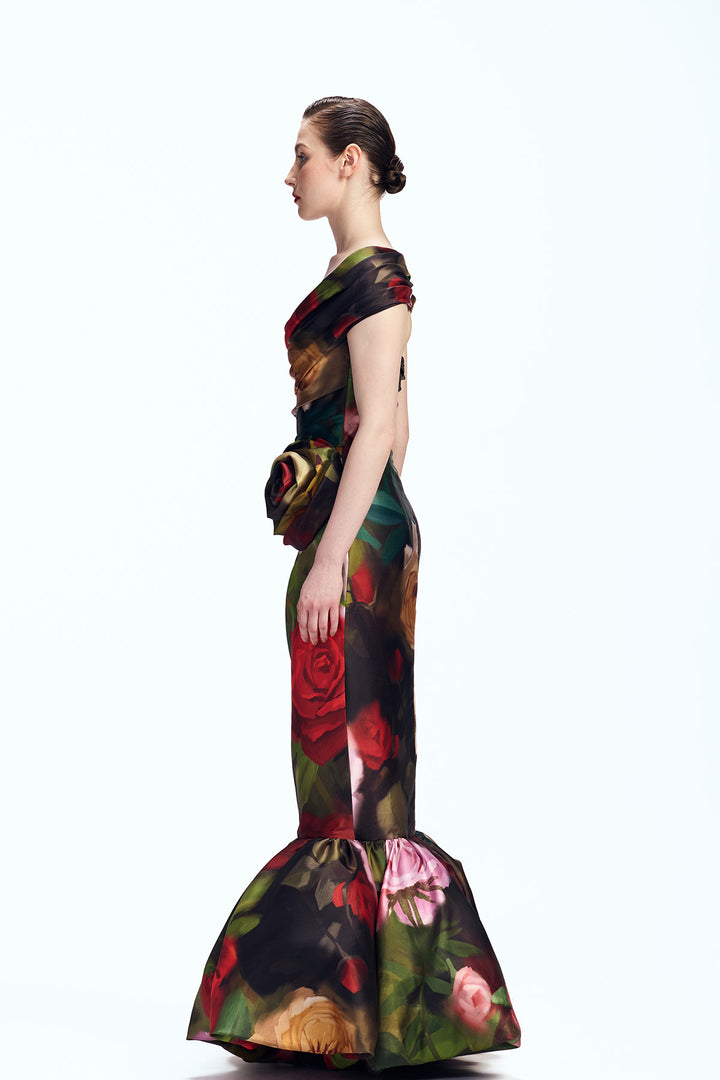 OFF SHOULDER DRAPED GOWN