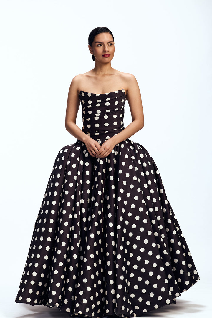 STRAPLESS GOWN WITH BALLOON HEM