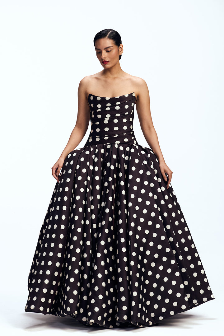 STRAPLESS GOWN WITH BALLOON HEM