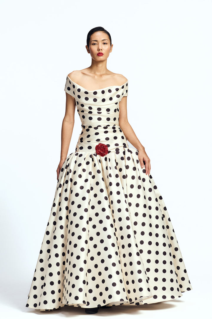 OFF SHOULDER DROP-WAISTED GOWN