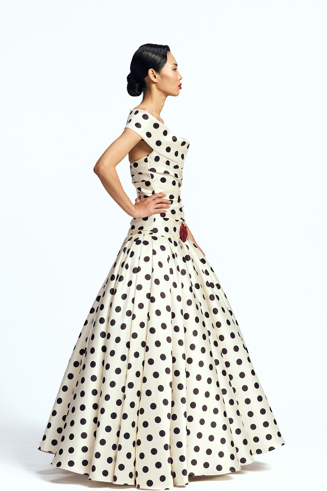 OFF SHOULDER DROP-WAISTED GOWN