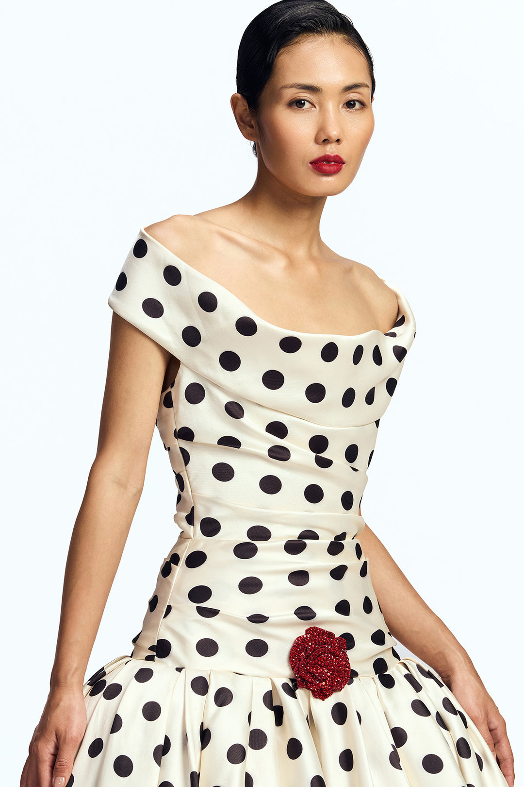 OFF SHOULDER DROP-WAISTED GOWN
