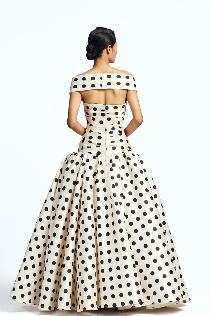 OFF SHOULDER DROP-WAISTED GOWN