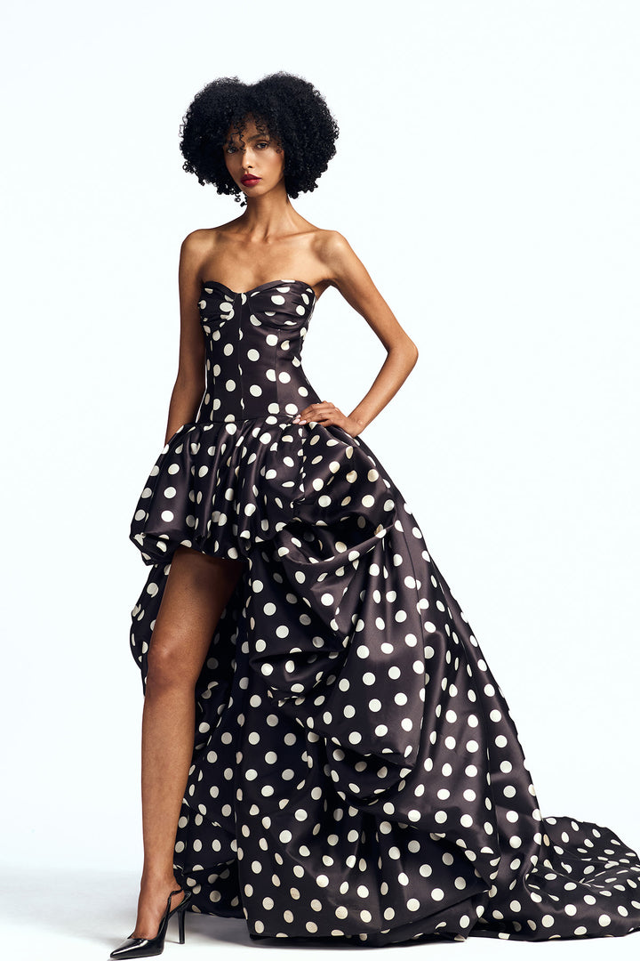 DROP-WAISTED HIGH LOW GOWN