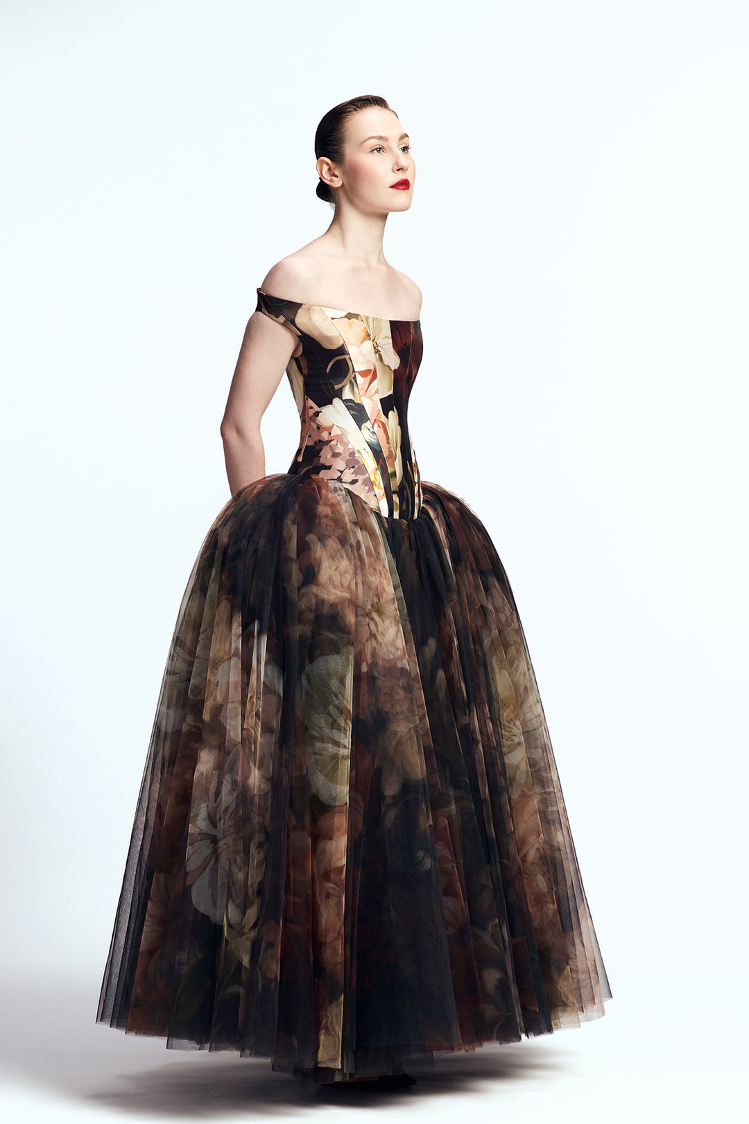 OFF SHOULDER PANEL CORSETED MAXI