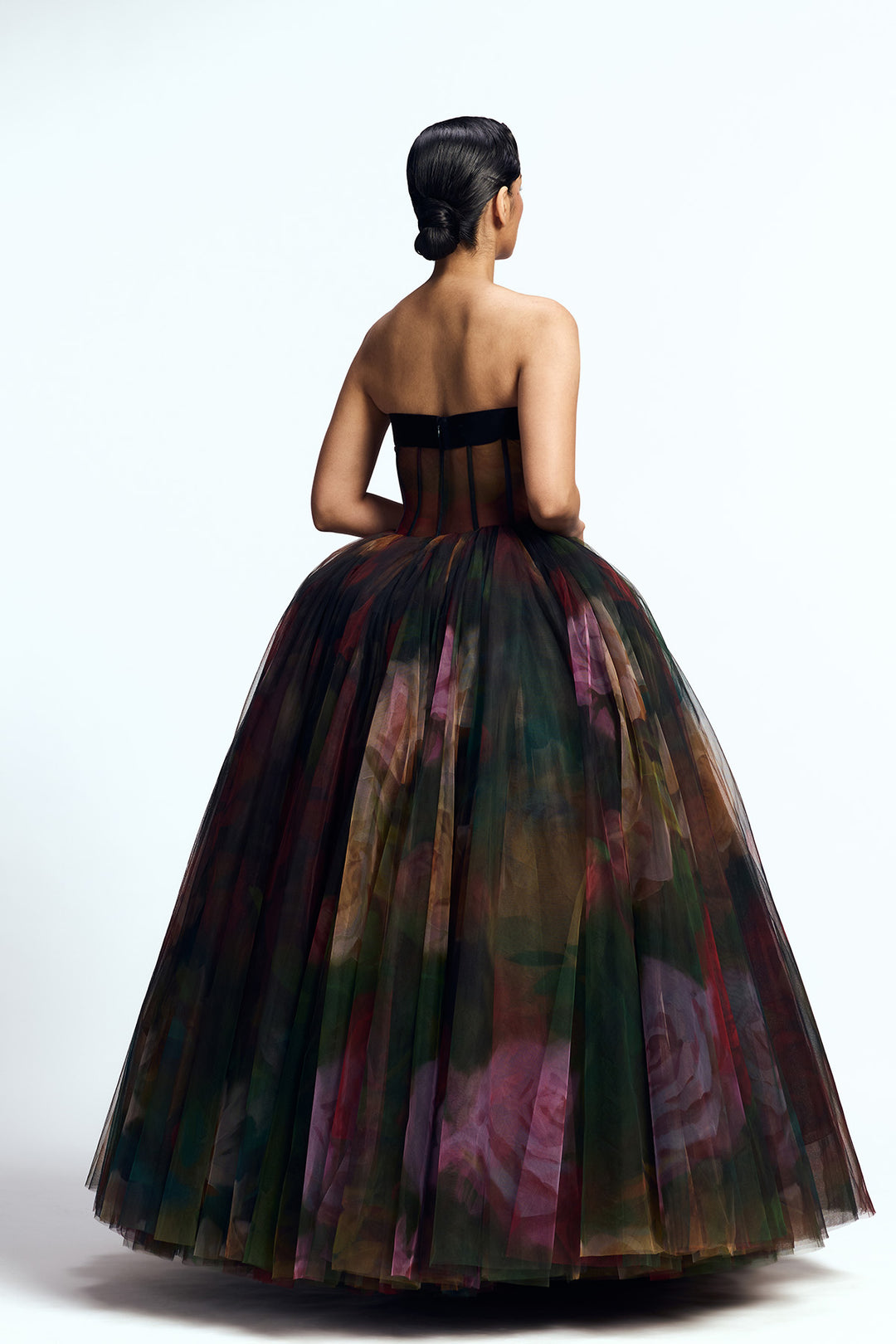 CORSETED TULLE MAXI DRESS