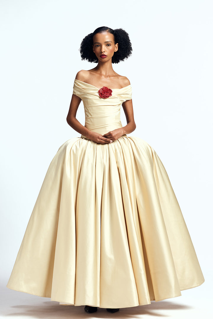OFF SHOULDER DROP-WAISTED GOWN