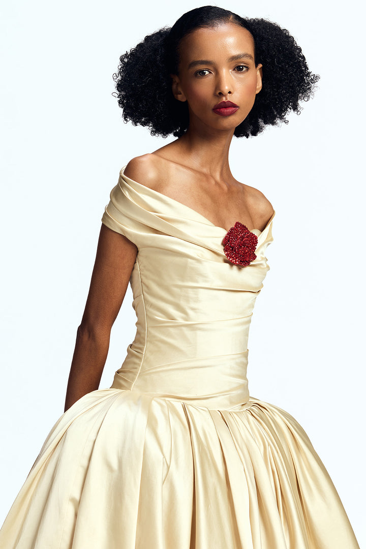 OFF SHOULDER DROP-WAISTED GOWN