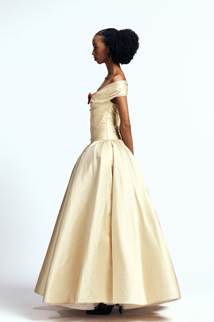 OFF SHOULDER DROP-WAISTED GOWN