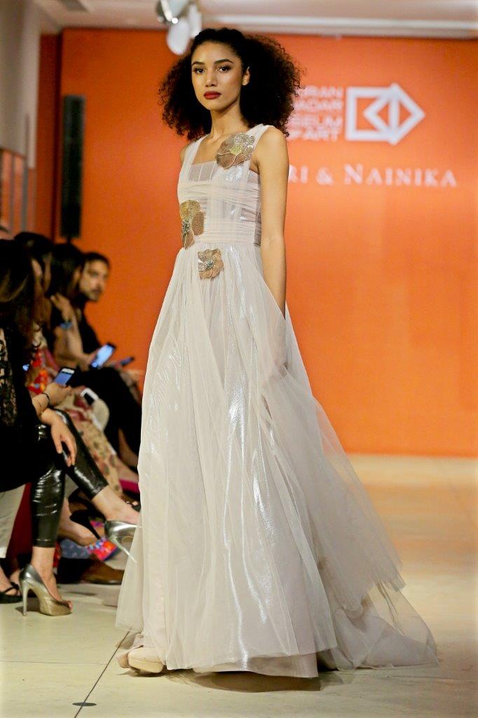 H drape gown with lame +tulle skirt