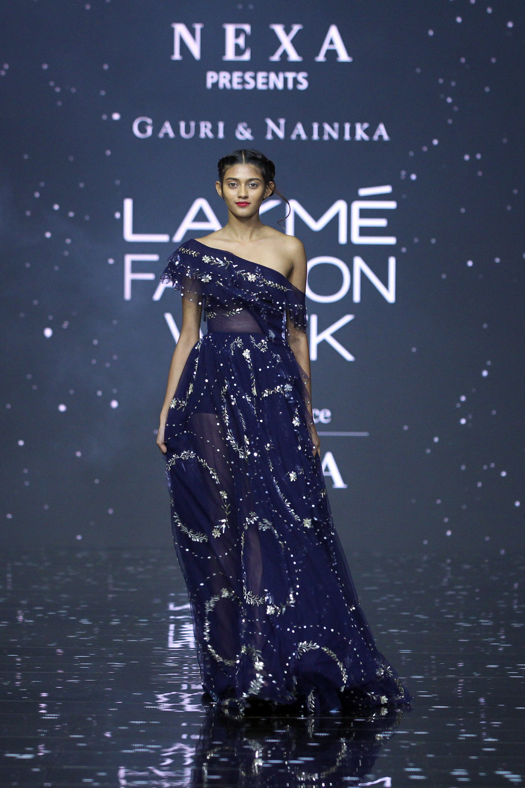 One shoulder cold shoulder embroidered gown Gauri and Nainika One shoulder cold shoulder embroidered gown Gauri and Nainika