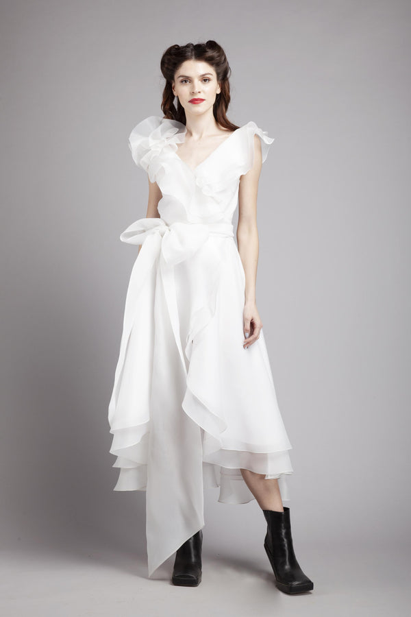 Frilled midi wrap dress