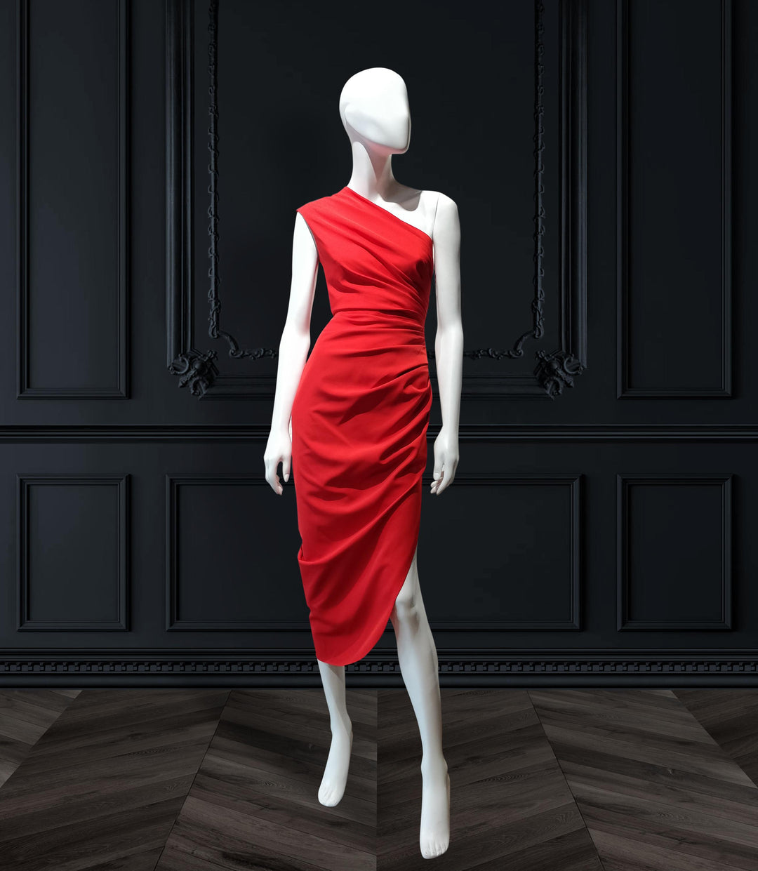 One shoulder side ruched asymmetrical dress
