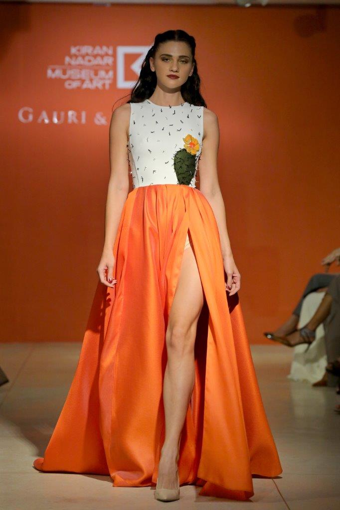 High slit gown with cactus
